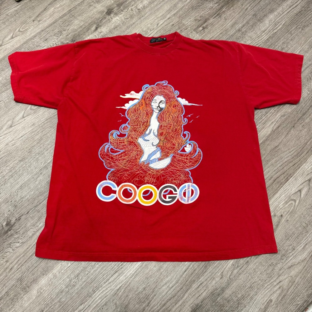Coogi Australia‎ Mens Red Graphic T-Shirt Big Logo Woman Mermaid Print Size 4X